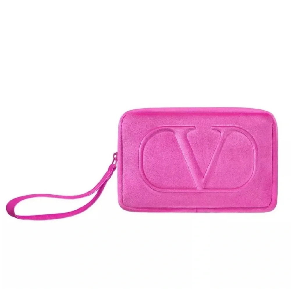 Valentino Pink Velour Logo Clutch - Picture 2 of 2